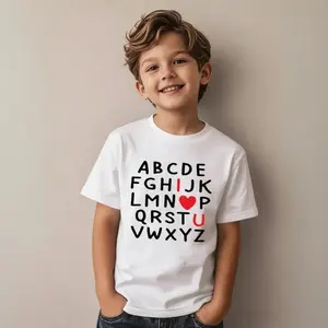 Valentine's Day Boy's T-Shirt I Love You Letter Print Heart Pattern Soft Comfortable Fashionable Versatile Daily Wear Cotton Round Neck Top