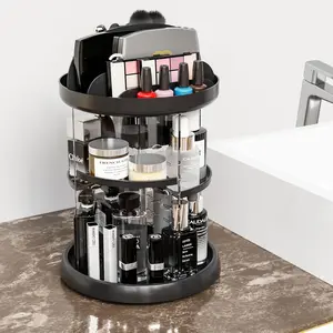 Rotating Make up Organizers for Counter,Adjustable Spinning Organizer for Vanity,Rotating Perfume Organizer,Lazy Susan Bathroom Organizer for Beauty Product,Spin  Care Storage Rack,Black