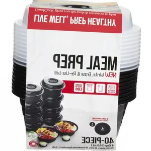 Meal Prep Salad Bowls Containers + Lids & Condiment Cup - 4Cups - 20pcs/10ct - Black