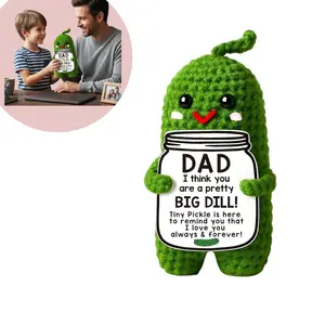 Handmade Crochet Pickle Dad Gift from Daughter Son, Funny Father’s Day & Birthday Emotional “Big Dill” Pickle Doll, Cute Desk Decor Keepsake for Dad, Unique Funny Gift for Father, Christmas & Holiday Present