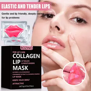 ROZINO Collagen Lip Mask Strawberry Moisturizing Long Lasting Hydration Daily Use 20pcs Deeply Moisturizes Dry Lips Perfect for Day & Night Care - Hydrating, Moisturizer