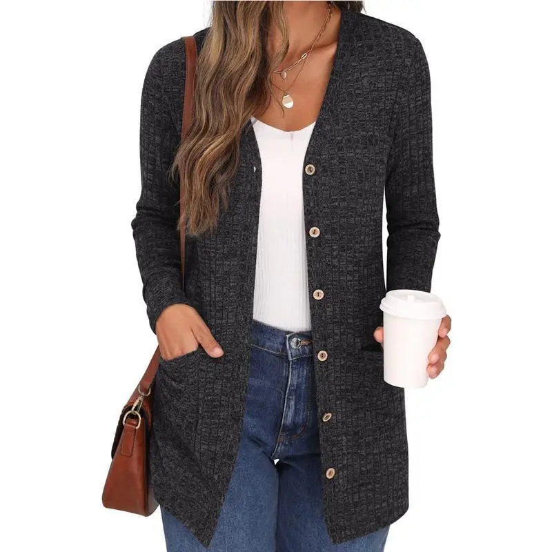 New(New) Women's Long Sleeve Lightweight Open-Front Knitwear Cardigan Sweater with Pockets - Fitted, Basic, Breathable, Comfortable Sport & Outdoor Clothing