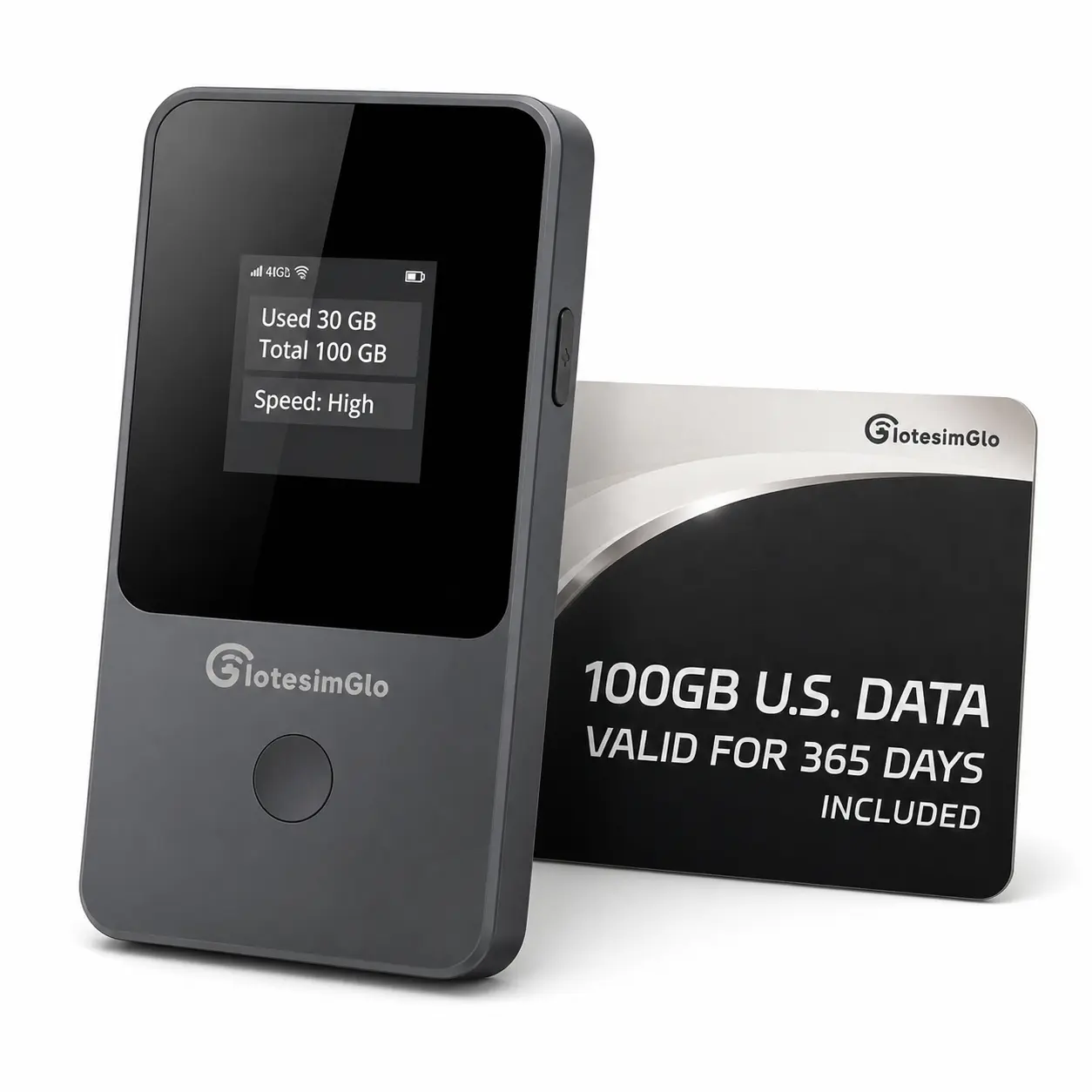 IotesimGlo T8 Portable WiFi Hotspot | 100GB USA Data Included | 365-Day Validity | No SIM, No App | 4G LTE Travel WiFi Router | Connect Up to 8 Devices