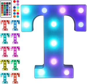 Colorful LED Letter Lights with Remote,Marquee Light Up Letters Sign for Night Light Wedding/Birthday Party Battery Powered Christmas Lamp Home Bar Decoration(T)