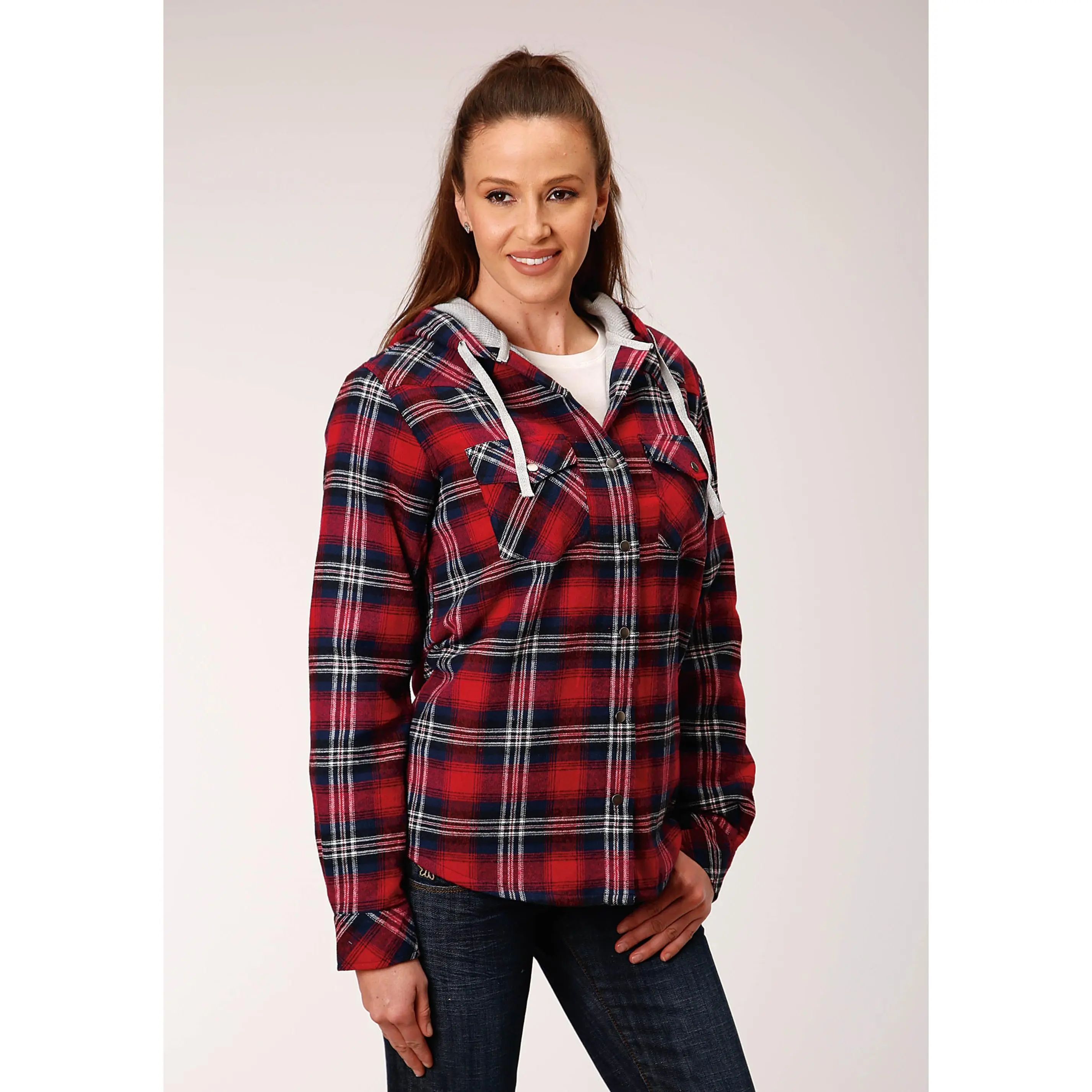 Womens Long Sleeve Snap Thermal Lined Flannel Shirt Jacket