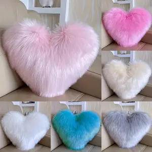 Love Heart Pillow Plush Pink Hair Imitation Wool Girls Sofa Pillow Cushion Bedside Cushion Including Pillow Core Christmas, Halloween Gift