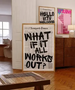 Black Positive Quote Print – Preppy Newspaper Wall Art for Dorm, Bathroom, or Motivational Apartment Decor