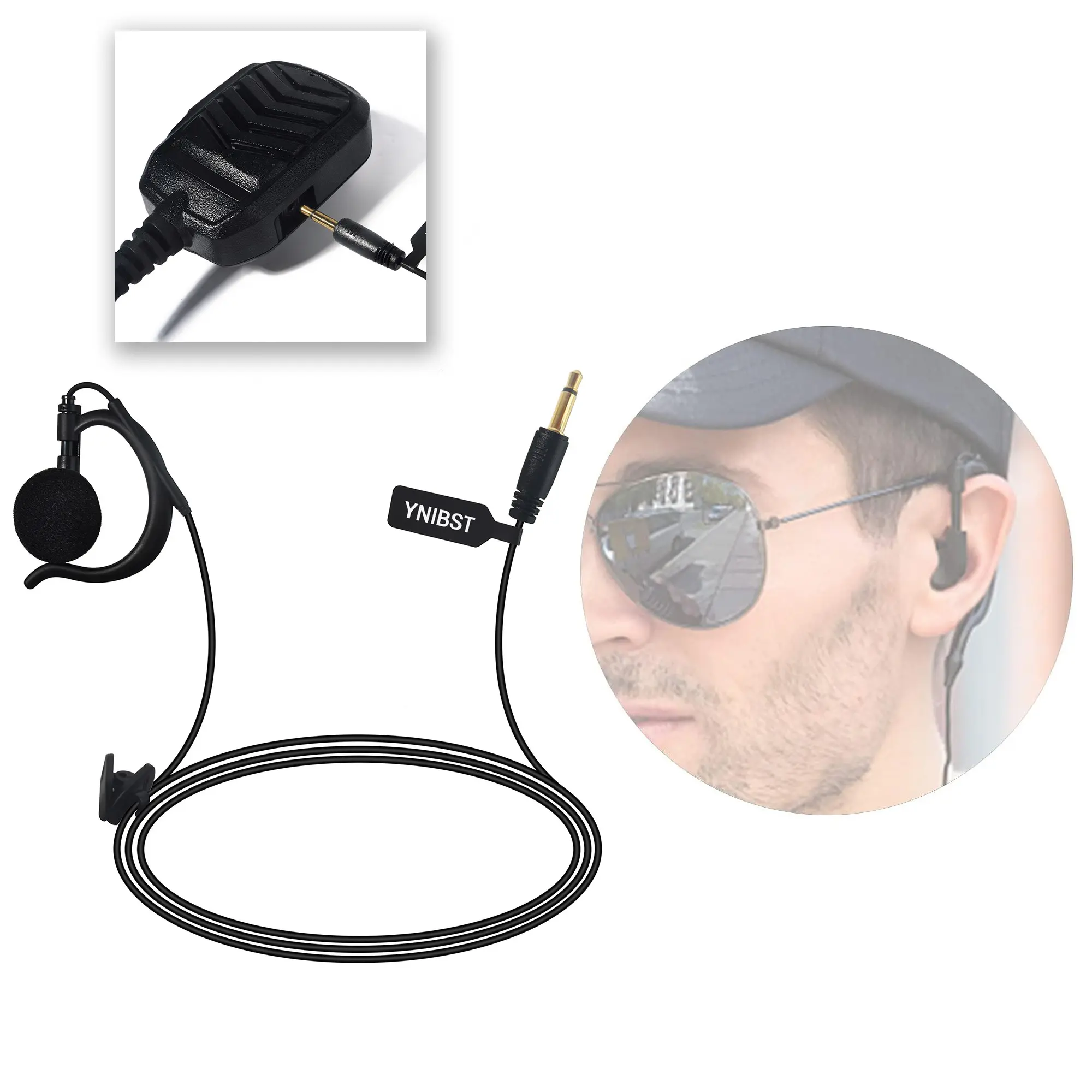 YNIBST 3.5mm Tactical Headset, G Shape Soft Ear Hook, Straight Tube Earplugs, Compatible with Walkie Talkies/shoulder Microphone, Audio Interface for police, security patrols, construction, and event staff