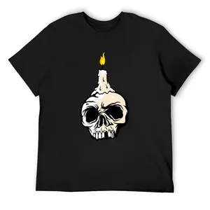 Spooky Skull Candle Heavyweight T-Shirt, 180gsm Premium Cotton Short Sleeve, Gothic Occult Graphic Tee, Alt Streetwear for Men/Women, Casual Black Crewneck Top,flamingo merch,big deborah,elwood clothing,silverfish clothes,funny shirts,deo merch