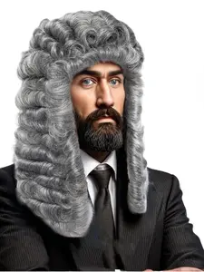 Judge Wig Lawyer Powdered Wigs Long Curly Grey Silver Wig Men's Colonial Wigs Barristers Cosplay Founding Father George Washington Halloween Costume Party Cosplay Anime Outfit