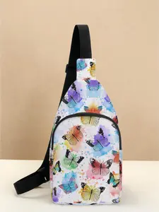 Women's Fashion Chest Bag with Adjustable Strap, Large Capacity Butterfly Print Satchel, Durable Crossbody Bag with Zipper for Travel Hiking