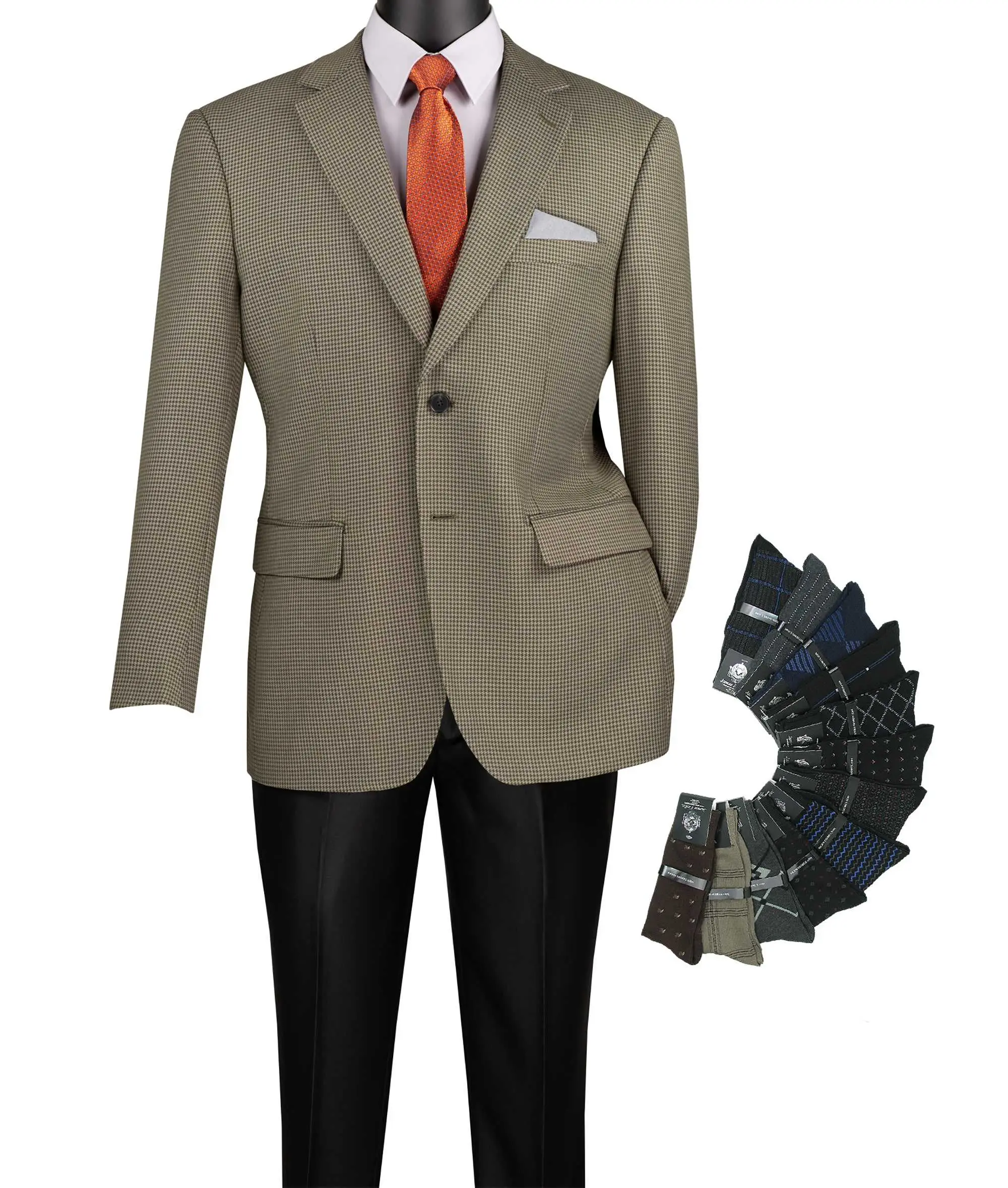 Luxurious Men's Modern-Fit Dress Houndstooth Blazer OLIVE