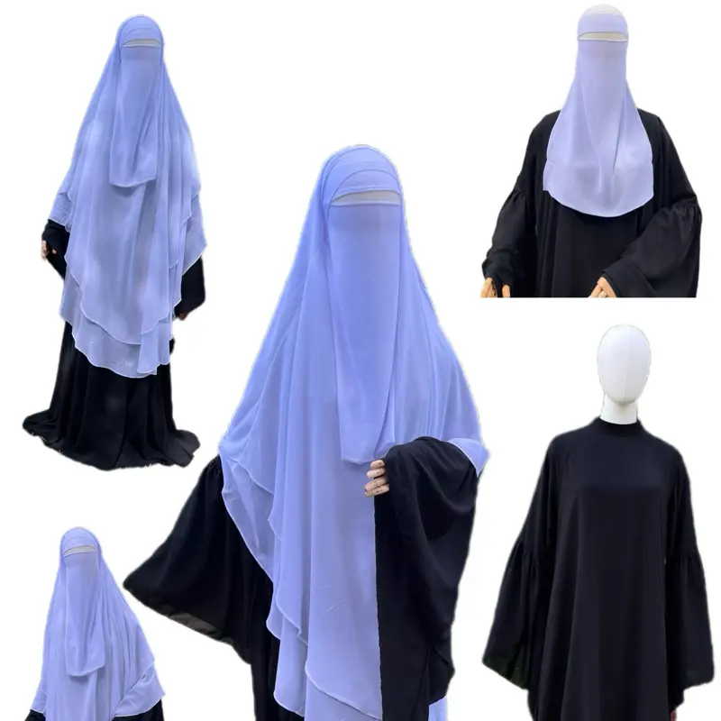 Mock neck abaya, two layers khimar, and niqab