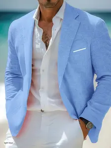 Men's Solid Color Business Suit Jacket, Slim Fit Lapel Long Sleeve Button Front Blazer for Work Office, Men's Clothing for Spring & Fall, Coat