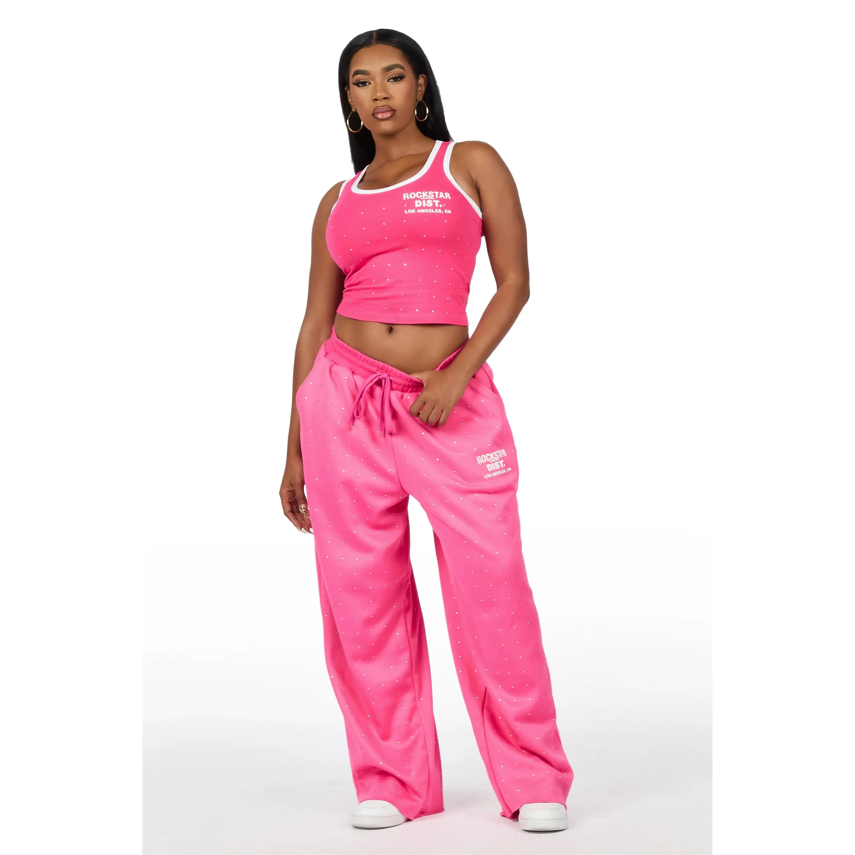 Kelecia Pink Rhinestone Tank Baggy Track Set