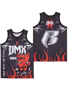 DMX Dark Man X Year Of The Dog Hip Hop Basketball Jersey Black Red Flame Pitbull Print Breathable Mesh Sleeveless Tank Top for DMX Fans, Hip Hop Enthusiasts, Rap Music Lovers & Streetwear Collectors