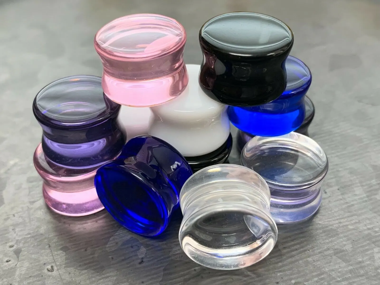 PAIR of Beautiful Flat Glass Double Flare Ear Plugs Earlets Tunnels Gauges