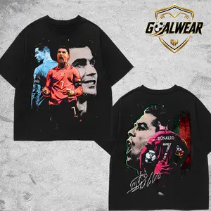 Goalwear - Ronaldo #7 Graphic Tee Shirt, Vintage Soccer Legend T-Shirt, Red Era Football Icon Tee, Black Oversized Streetwear Shirt, Retro Match Day Fan Gift US