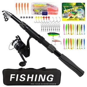 Full Fishing Rod Reel Combo Set with Lure Box, Multi-Color Lures, Hooks, Swivels, and Fishing Bag, Telescopic Fishing Rod, Extendable Spinning Wheel Kit