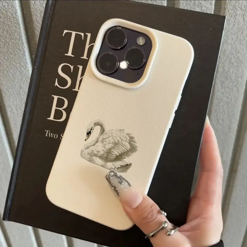 Elegant White Swan Design Plastic-TPU Protection Casing for iPhone 16 Pro Max - Durable, Shockproof, Anti-Drop, Stylish Mobile Accessory Compatible with iPhone 11/12/13 Pro/14/15/16 Plus, Accessories