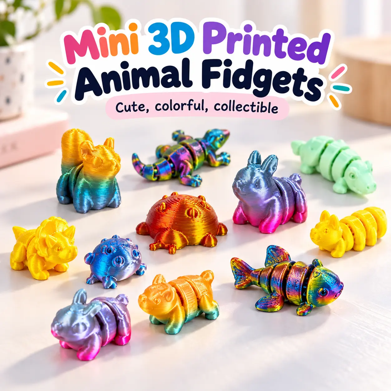 3D Printed Animal Fidget Toys - Random Mini Articulated Figures, Surprise Mystery Collectible Desk Decor, Colorful Flexible Pocket-Size Sensory Gifts for Kids