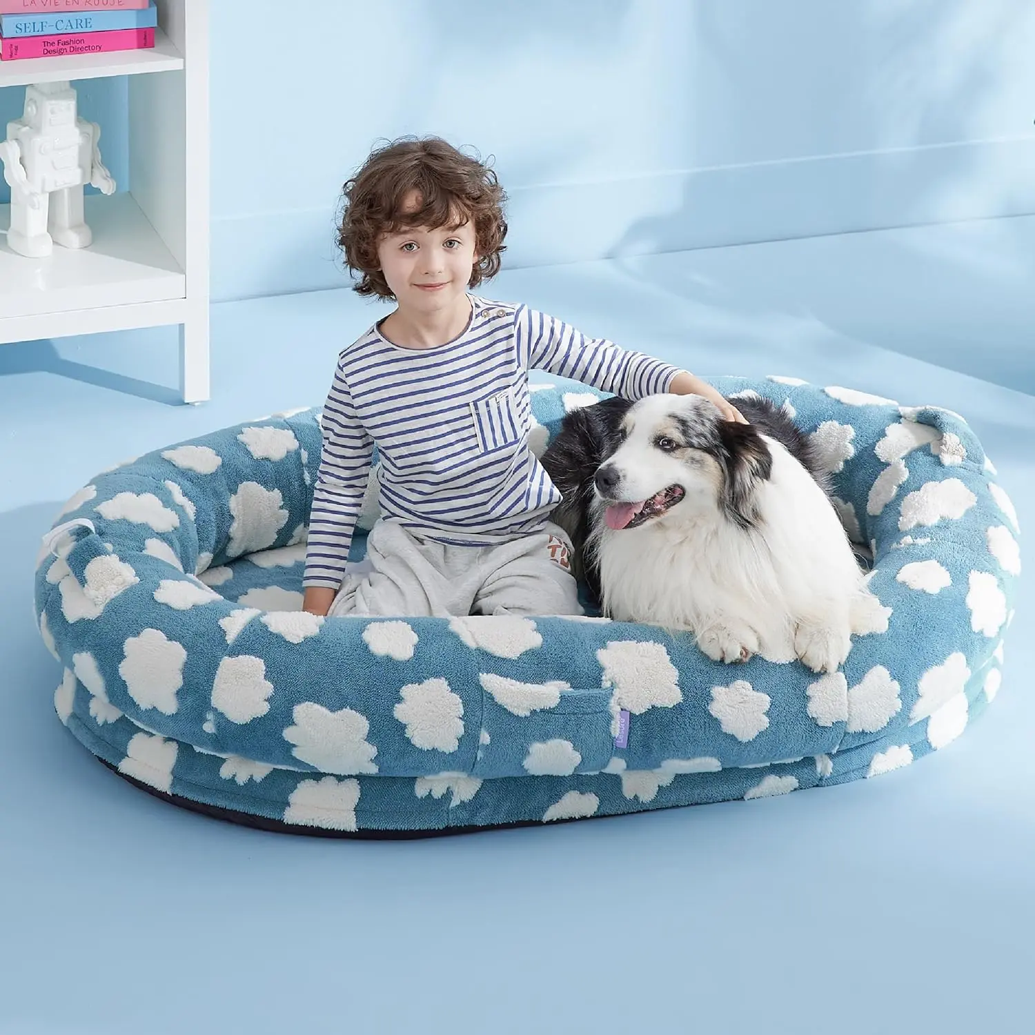 Jaquard Human Dog Bed Blue XXL(68x44x12)