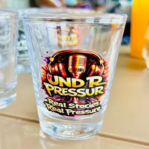 UND R PRESSUR™️ Shot Glass Collection - Premium Clear Glass with UV DTF Print - Real Stories Real Pressure - Perfect for Podcast Fans & Creators - Unique Gifts & Brand Merch - Drinkware, Mugs