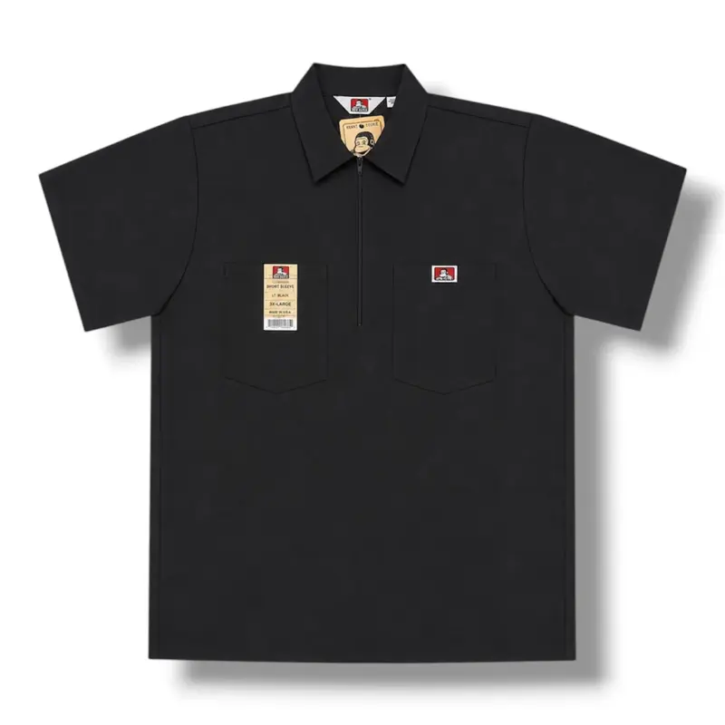 Ben Davis 1/2 Zip Black Short Sleeve Shirt with Pockets and Logo