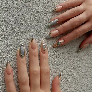 24 Long Ballerina Press-On Nails, False Nails Tips, French Tip Nails, French Style, Reusable Nail Art Set with Jelly Glue and File, Perfect for Parties and Daily Wear, Nail Tips Kit