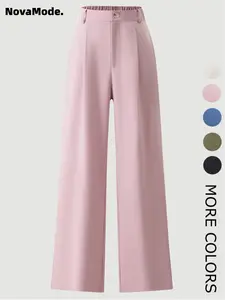 Women's Solid Color Button Fly Pants, Comfy Trousers for Daily Wear, Ladies Bottoms for All Seasons, Baggy Pants, Casual Fit Trousers
