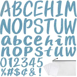 273 count 4 Inch Glitter Bulletin Board Letters Set - Poster Board Letter Cutouts with Alphabet, Symbols, Numbers, Storage Bag - Classroom Decor, DIY Projects, Teacher Supplies, Office (Lake Blue)