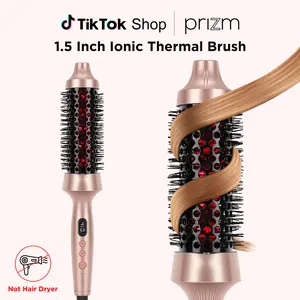 【UPGRADE】1.5 Inch Thermal Curling Brush – Smooth Blowout & Long-Lasting Waves with Negative Ionic Technology, Dual Voltage，Heated Round Brush for Smooth Style & Natural Waves，Easy to Use Valentine's Day Gift Idear for Women Hair Styling Kit