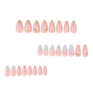 24pcs Almond Nail Tips, Glossy Shell Design, Medium Length Detachable, Includes Jelly Glue and File, No Adhesive Needed, Almond Shape Nails