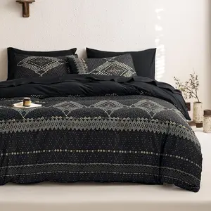 - Boho Comforter Set, Farmhouse Bohemian Aztec Neutral, Soft Lightweight Bedding, 3 Pieces, Charcoal Black, King Size
