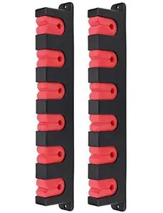 Fishing Rod Rack Holders - Wall-Mounted 6-Rod Storage Racks for Garage & Boat, Horizontal Red, 1 Pair