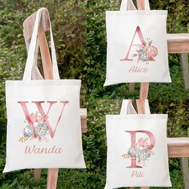 Personalized Bridesmaid Tote Bag Initial with Name Handbag Bridal Bachelorette Party Shoulder Bags Wedding Birthday Gift for Her