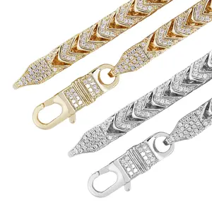 ④①Space ice Iced Out Franco Chain 6MM 14K Gold Plated Hip Hop Necklace, Micro Pave CZ Bling Franco Link Chain for Men Women Rapper