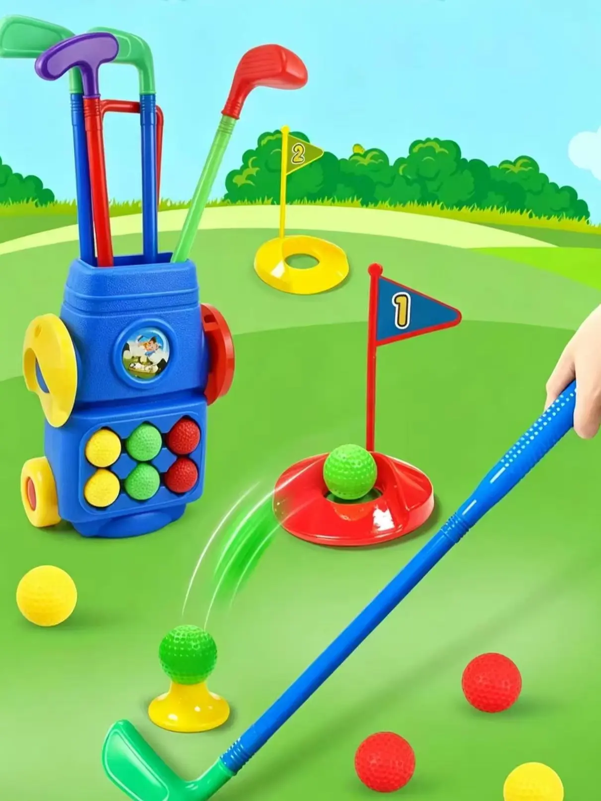 Kids Golf Toy Set with Pull Cart, Toddler Golf Clubs Balls Playset, Indoor Outdoor Parent-Child Sports Game Gift for Boys Girls