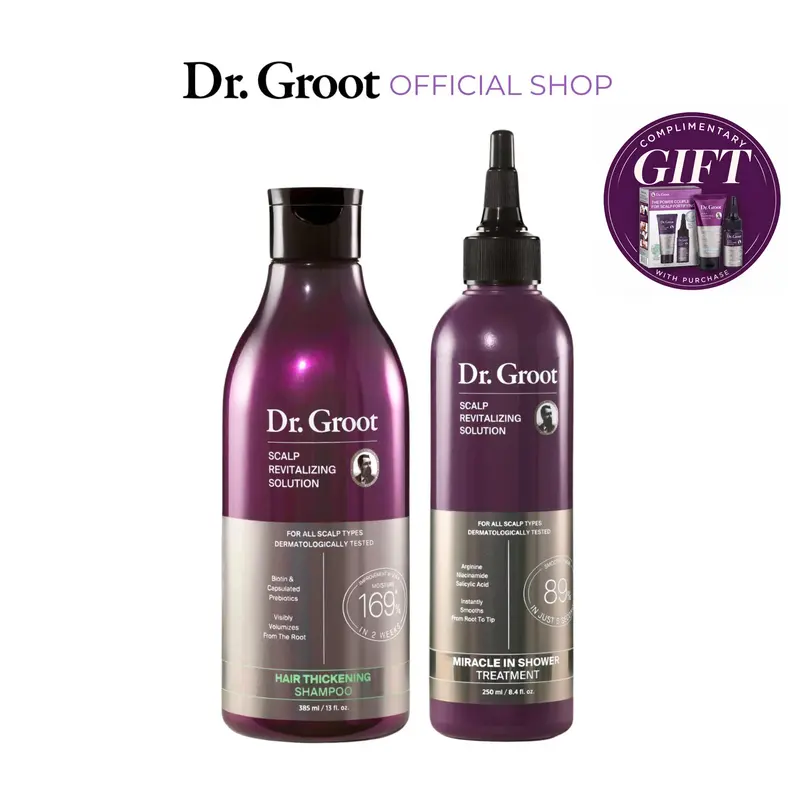 Dr. Groot Hair & Scalp Dynamic Duo Set, Korean Color Safe for Permanent Hair Color Haircare, Hair Thickening, Biotin, Keratin