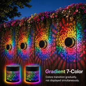 Solar Mandala Lights Outdoor Wall 2 pcs, Seven-Color Changing Solar Mandala Projector Light, Outdoor Waterproof Metal Fence Lights for Garden Post Patio Backyard Yard Decor,deals for you,new home,moving essentials,Father's Day gift