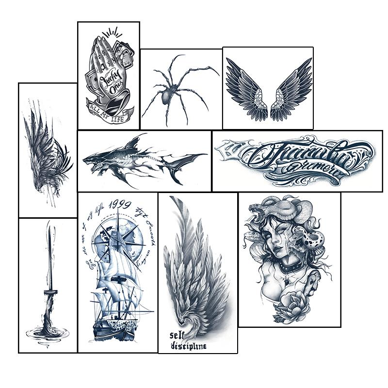 9 herbal tattoo stickers, including sailboats, feathers, sharks, wing elements and other styles, last 7-15 days, waterproof and friction-resistant, the effect is real, suitable for people who are afraid of pain and do not want to get tattoos