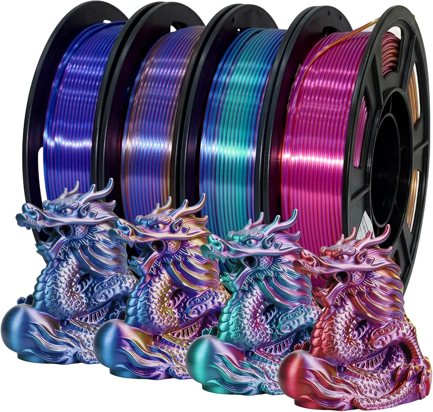 Glow-in-the-Dark 3D Printer PLA Filament , 1 kg (4-Color Assortment), 1.75 mm; High-precision filament for smooth print results; Compatible with FDM 3D printers such as Bambu Lab, Creality, and Elegoo #SummerVibes