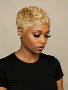 Pixie Wig 150% Density Human Hair Wigs for Women, Daily Party Cosplay Use, Short Burgundy Natural Straight Layered Pixie Wig