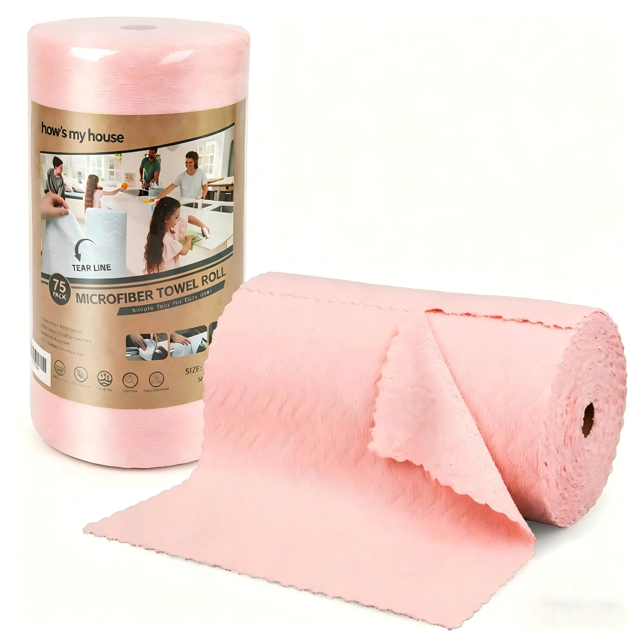 How's My House Tear-Away Microfibre Cleaning Cloth Roll - 20/75 Pack, 12"x12" Reusable Towel, Super Water Absorbent, Scratch-Free Multi-Purpose Reusable Cleaning Cloths for Home/Cars, Father's Day Gift, Super Absorbent Cleaning Cloths