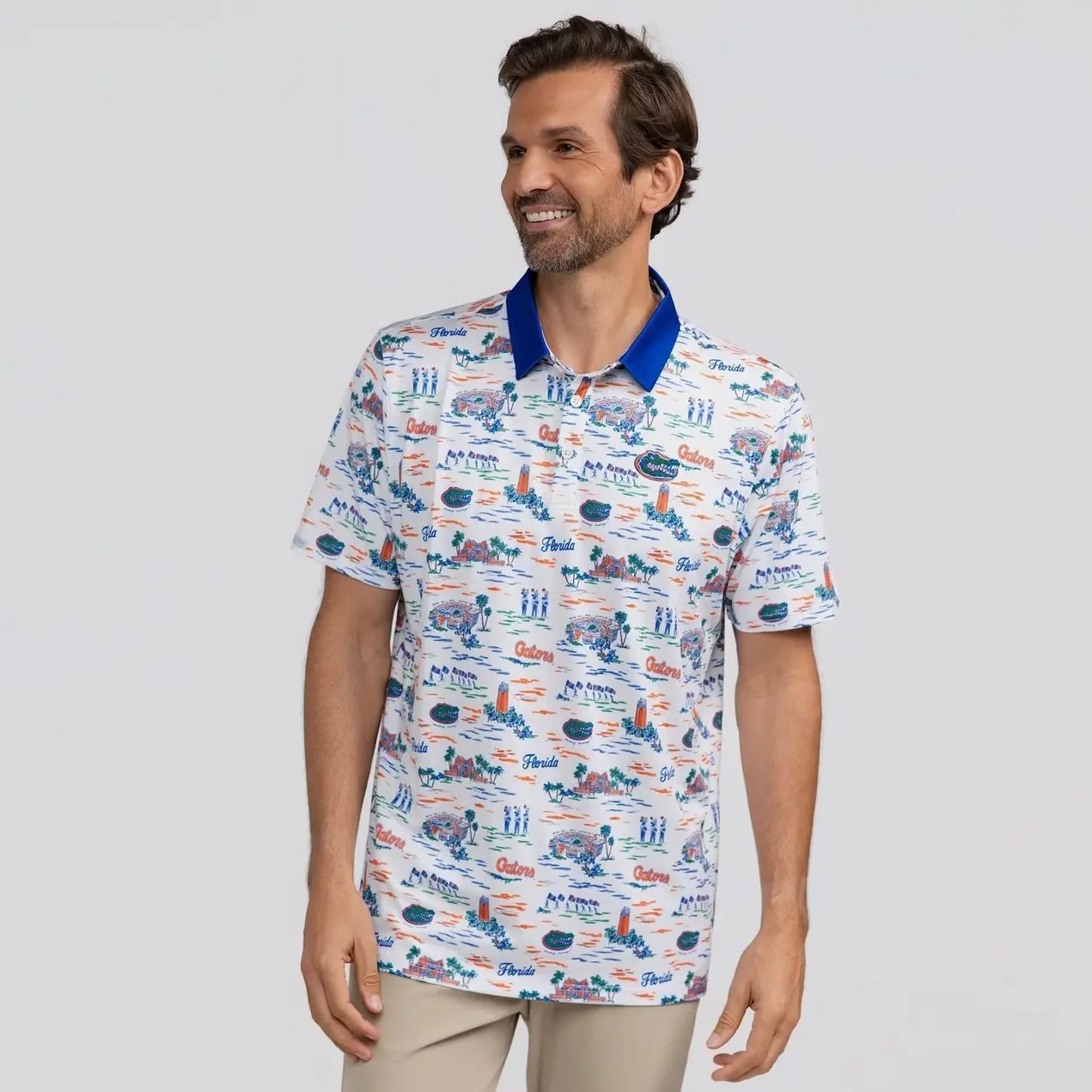 Florida Gators  Short Sleeve Tee, Casual Collared Shirt Boatyard Button-Up Shirt Toile Teddy Polo - White