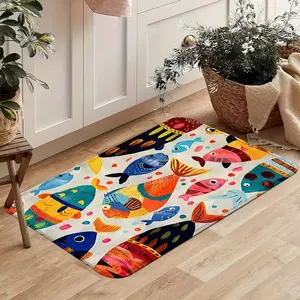 Fresh Ocean-Style Bathroom Mat, Tropical Fish Graffiti Design, Non-Slip Absorbent Rug for Bedroom/kitchen/living Room, Soft Comfortable