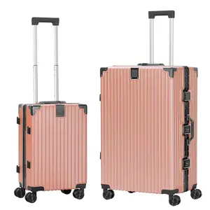 20+28 Inch Rose Gold Aluminum Frame Luggage Set | 360° Double Spinner Wheels | Anti-Slip & Durable Hard Shell | TSA Lock Included | Ideal for Travel & Business Trips