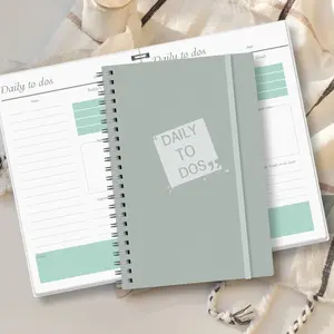 A5 Daily Planner Notebook, Spiral Coil Journal, Portable Elastic Band Schedule Manager, Task List Goal Tracker, Simple Office Study Memo Book