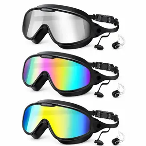 3/2Pack Adult Swim Goggles, Wide View UV400 Anti-Fog Leakproof Swimming Glasses with Nose Clips, Unisex for Outdoor Water Sports,summervibes outdoorfun