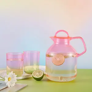 Locco Decor Acrylic Kitchen Bedroom Outdoor Pitcher and 2 Cups Set, 1.8L/62oz Water Jug, Beverage Container with Lid for Tea, Lemonade, Milk, Ice Drinks
